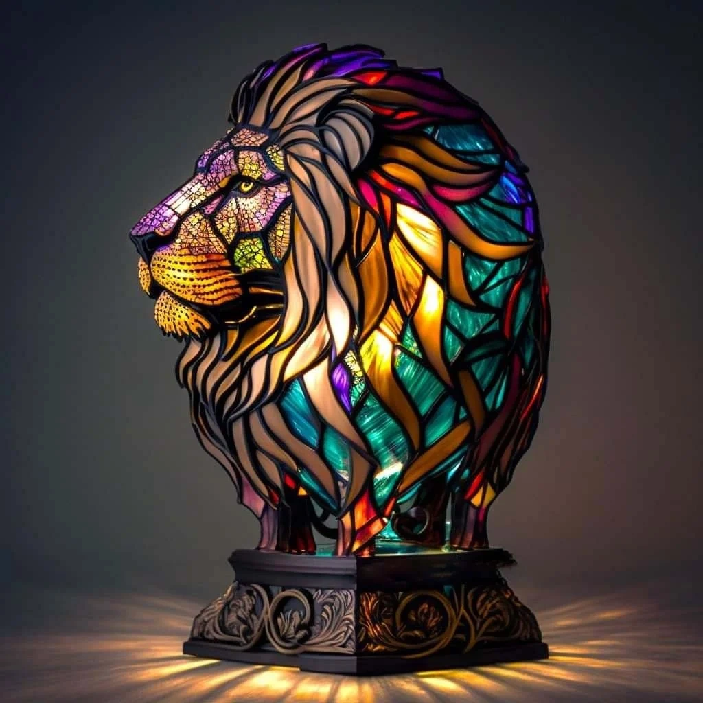 Lions - Handmade Stained Glass Table Lamp