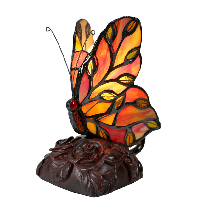 Cute Red Butterfly Leadlight Stained Glass Art Deco Table Lamp
