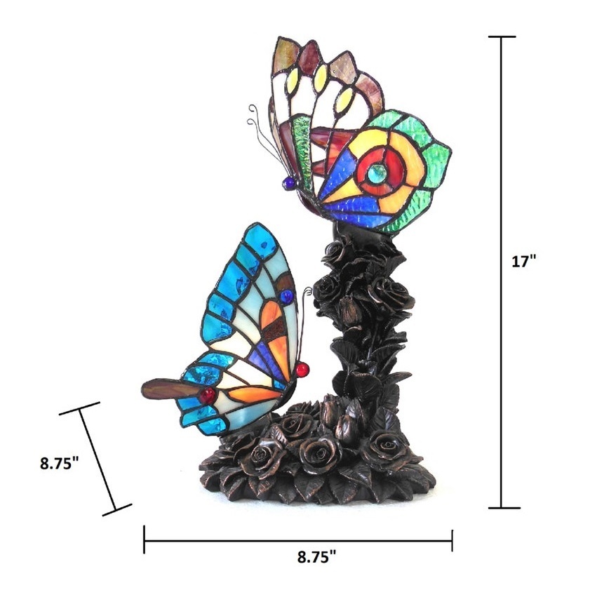 Double Butterfly Style Stained Glass Accent Table Lamp