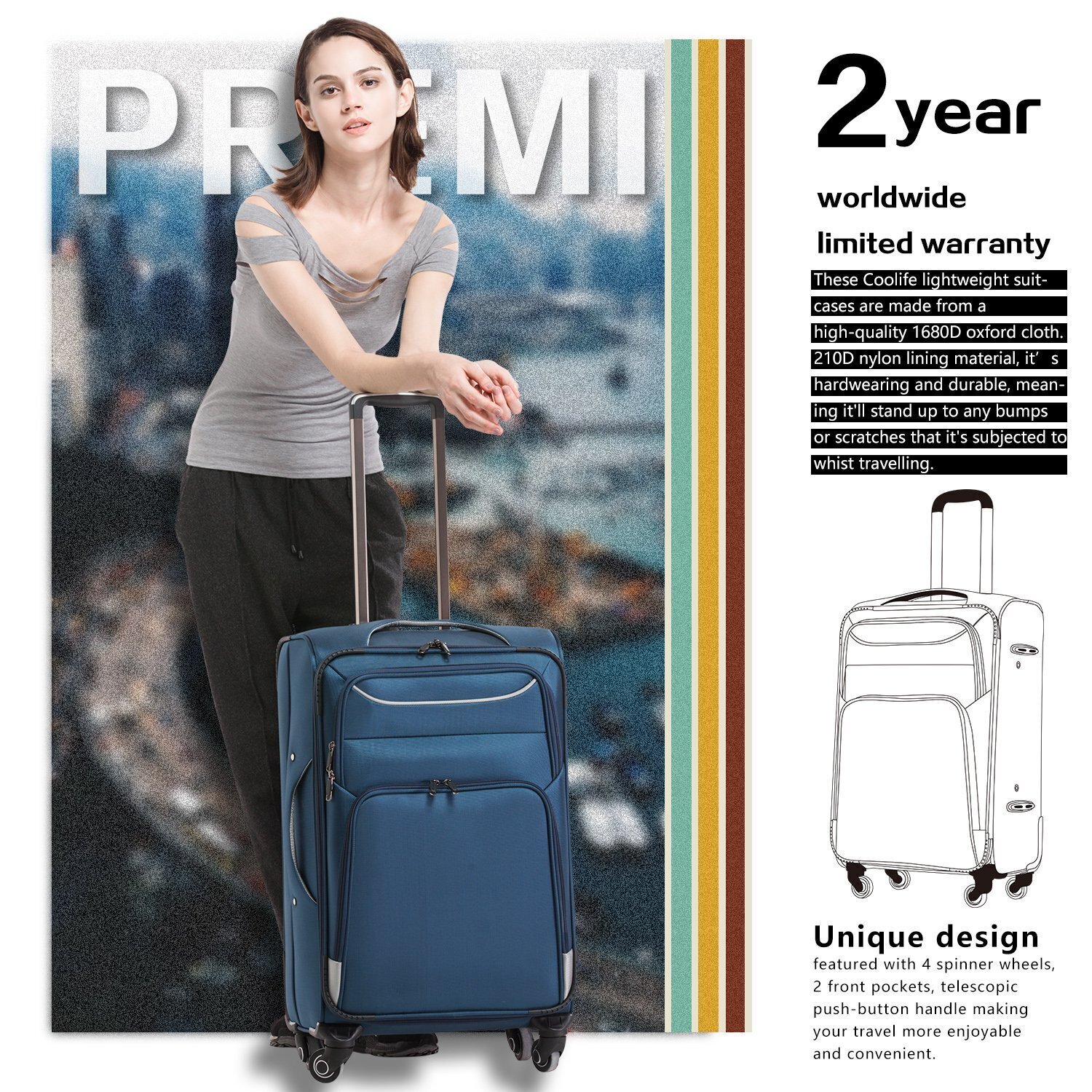 🔥3 Piece Set Suitcase Spinner lightweight🔥Dark Green