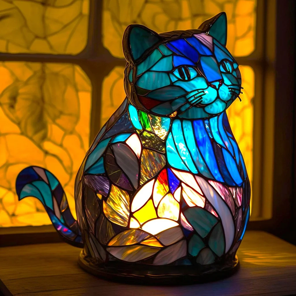 Cat - Handmade Stained Glass Table Lamp