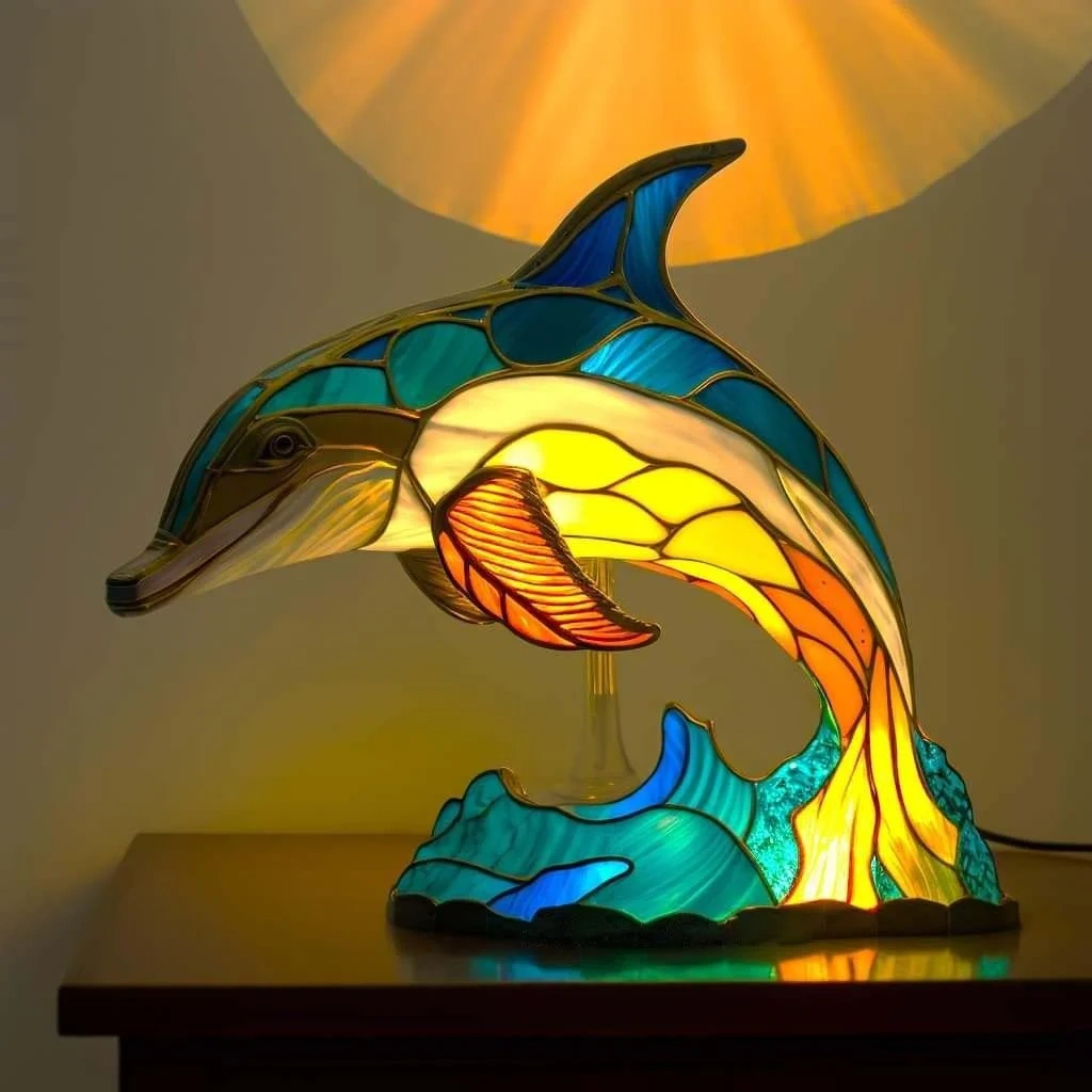 Dolphin - Handmade Stained Glass Table Lamp