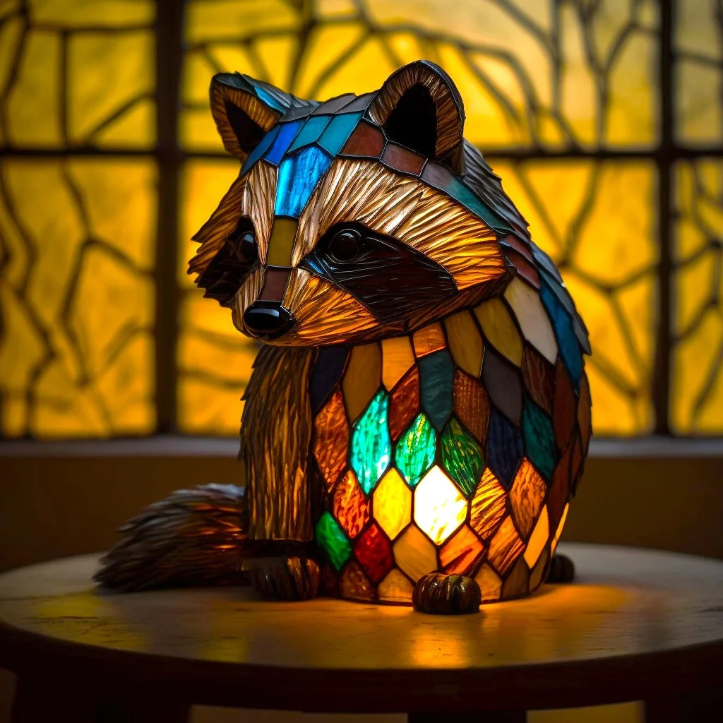 Raccoon - Handmade Stained Glass Table Lamp