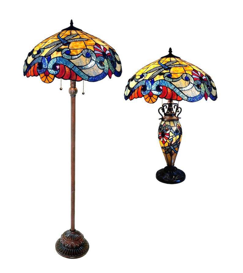 Dragonfly Stained Glass Table Lamp+Floor Lamp Set