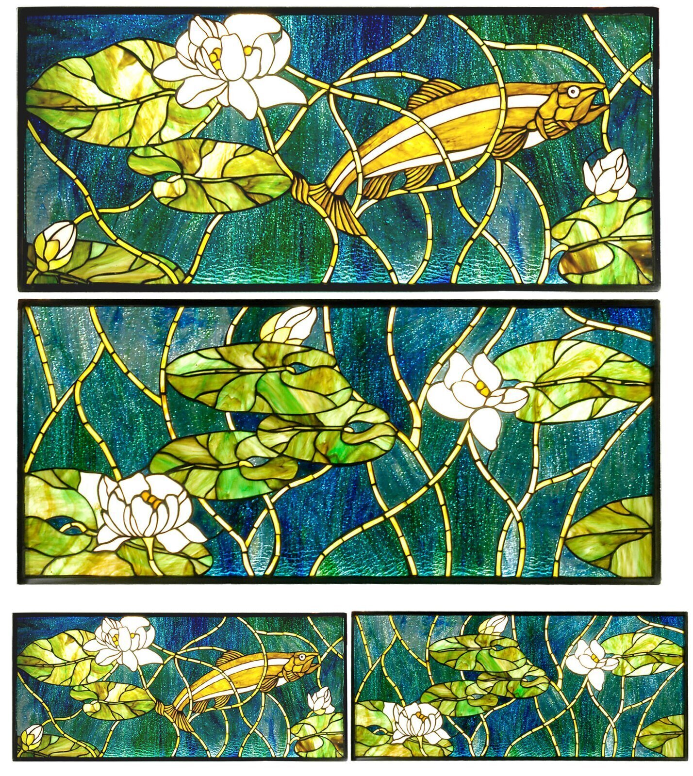 Trout and Water Lilies 3 Piece Window Panel Set