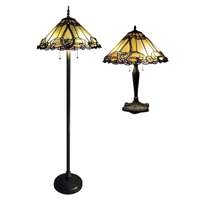 2-Light Stained Glass Table Lamp+Floor Lamp Set