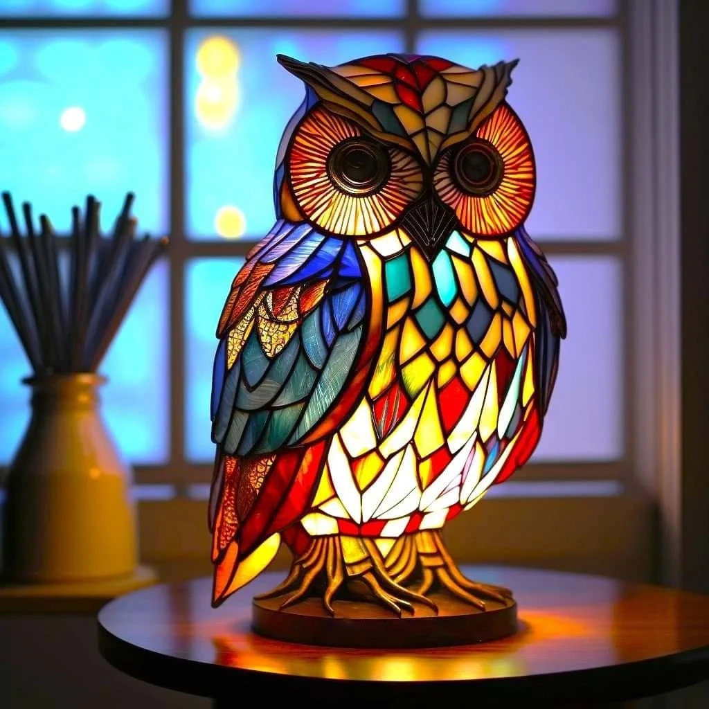 Owl - Handmade Stained Glass Table Lamp