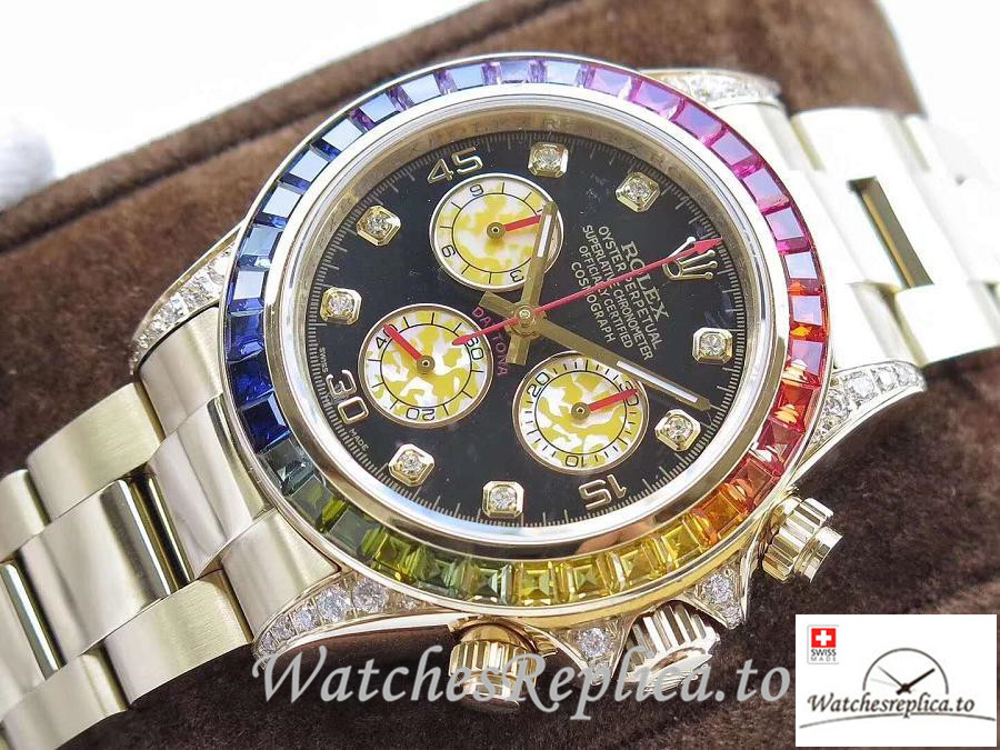 Swiss Rolex Daytona Cosmograph Rainbow Replica 116589 Gold Strap 40MM - Replica Watches Shop