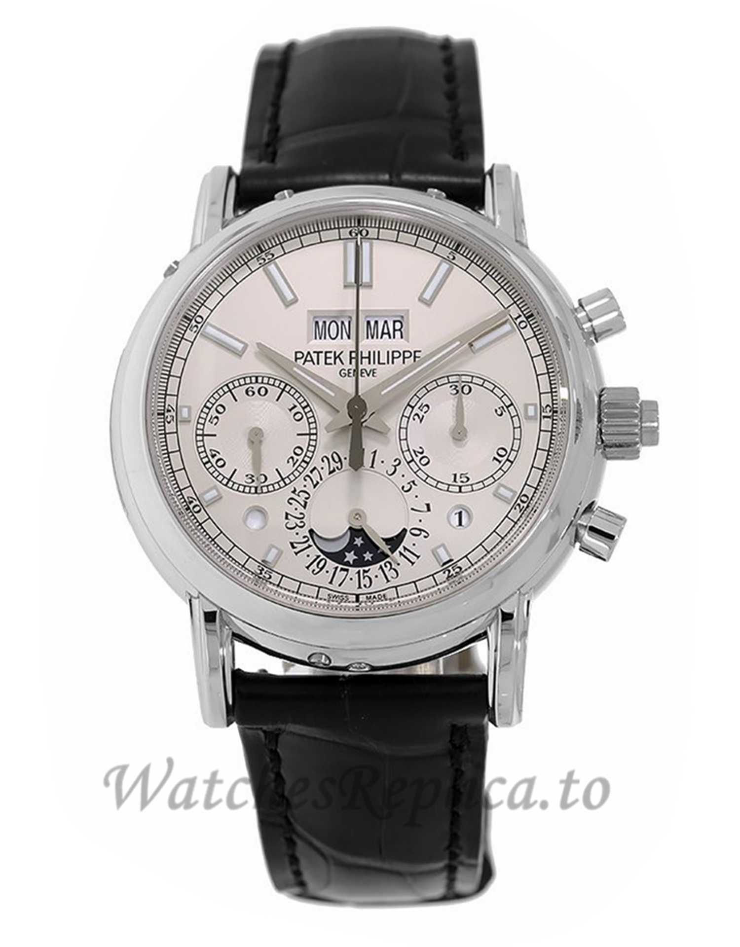 Patek Philippe Replica Grand Complications Platinum Perpetual 40MM Watch 5204P010 - Replica Watches Shop