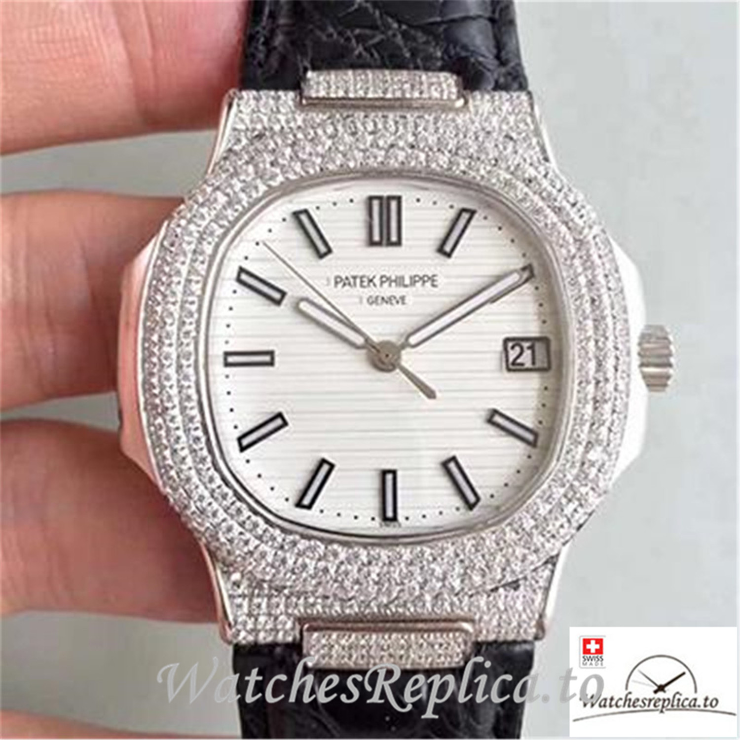 Swiss Patek Philippe Nautilus Jumbo Replica 5719/1G-001 Diamonds Bezel 40MM - Replica Watches Shop