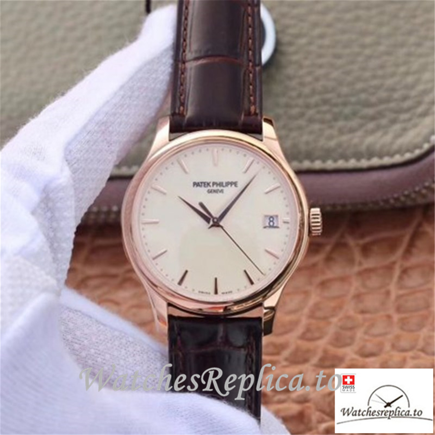 Swiss Patek Philippe Calatrava Rose Gold Replica 5227R-001 Black Strap 39MM×10.2MM - Replica Watches Shop