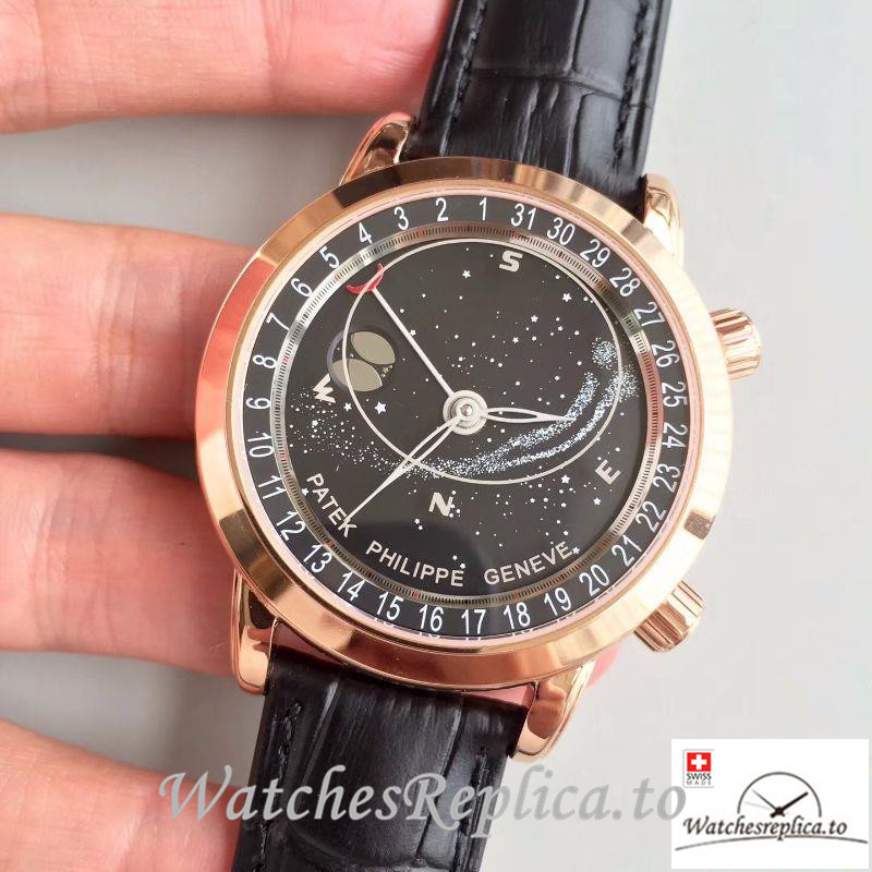 Swiss Patek Philippe Grand Complications Sky Moon Celestial Replica 6102R-001 Black Strap 43MM - Replica Watches Shop