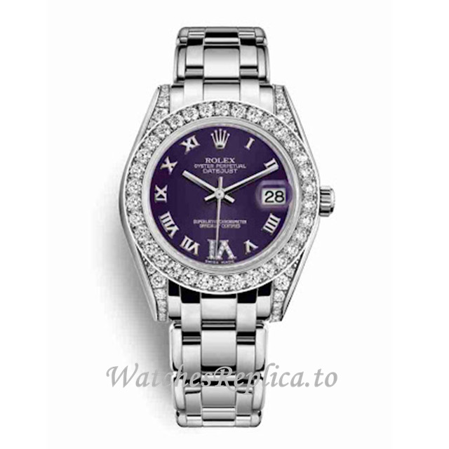 Replica Rolex Pearlmaster m81159-0046 34MM White Gold strap Ladies Watch - Replica Watches Shop
