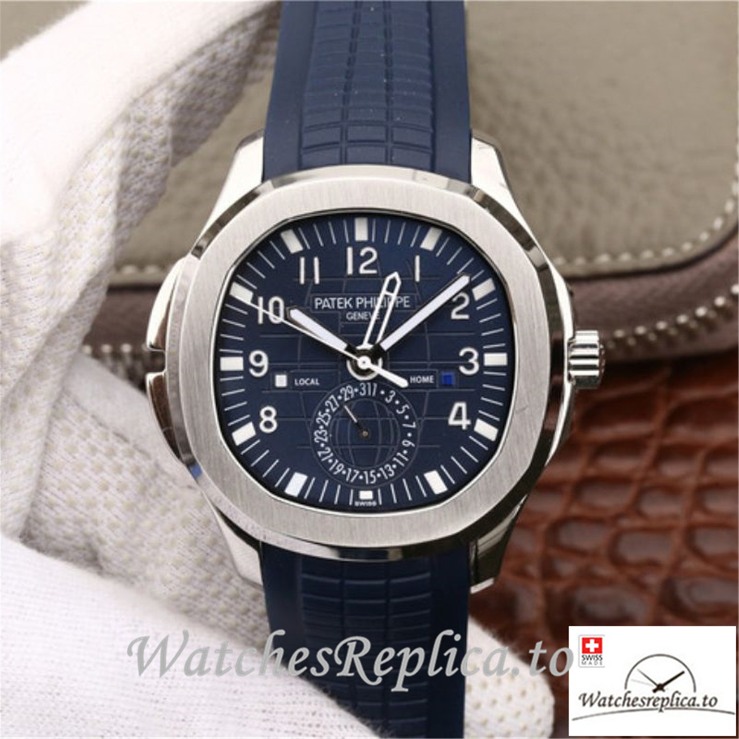 Swiss Patek Philippe Aquanaut Dual Time Replica 5164A-001 Blue Strap 40.8MM - Replica Watches Shop