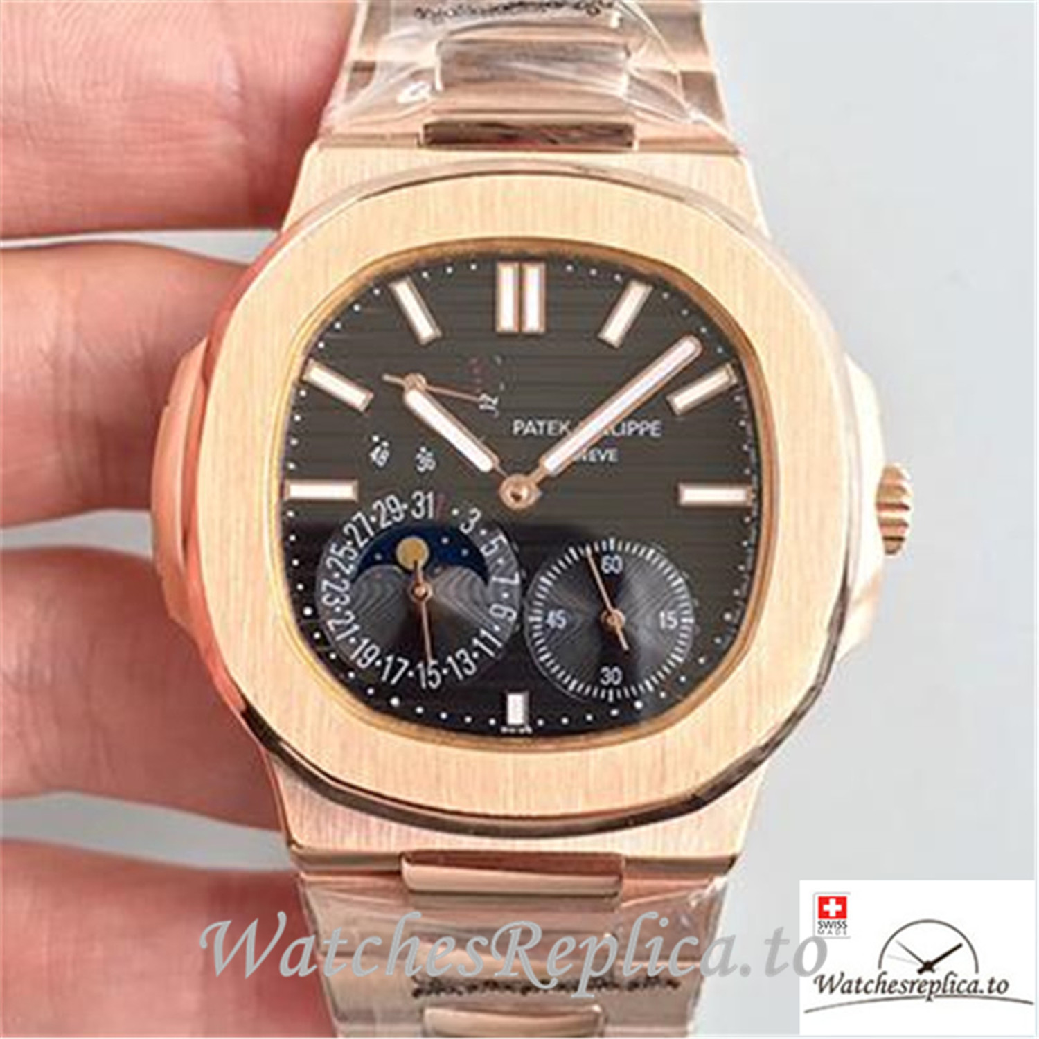 Swiss Patek Philippe Nautilus Moonphase Replica 5712R-001 Rose Gold Strap 40MM - Replica Watches Shop