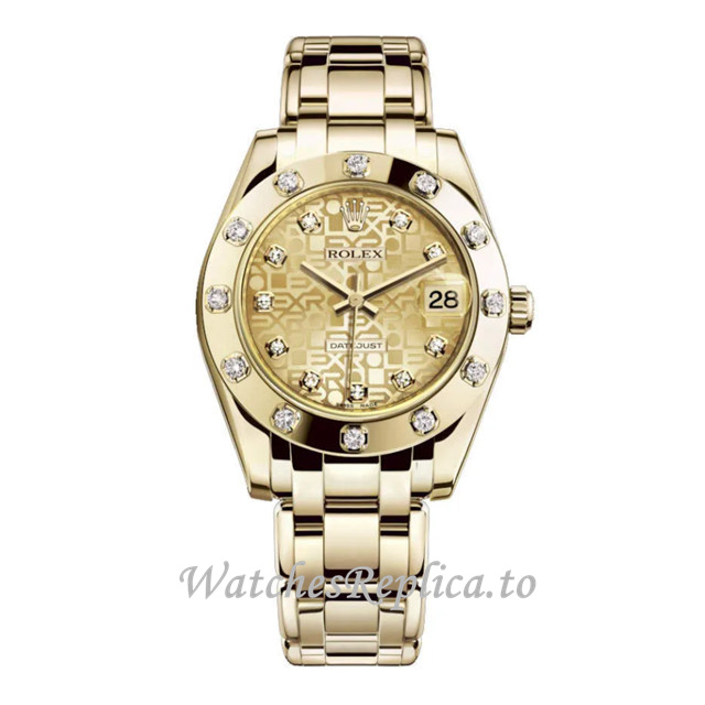 Replica Rolex Pearlmaster m81318-0010 34MM Yellow Gold strap Ladies Watch - Replica Watches Shop
