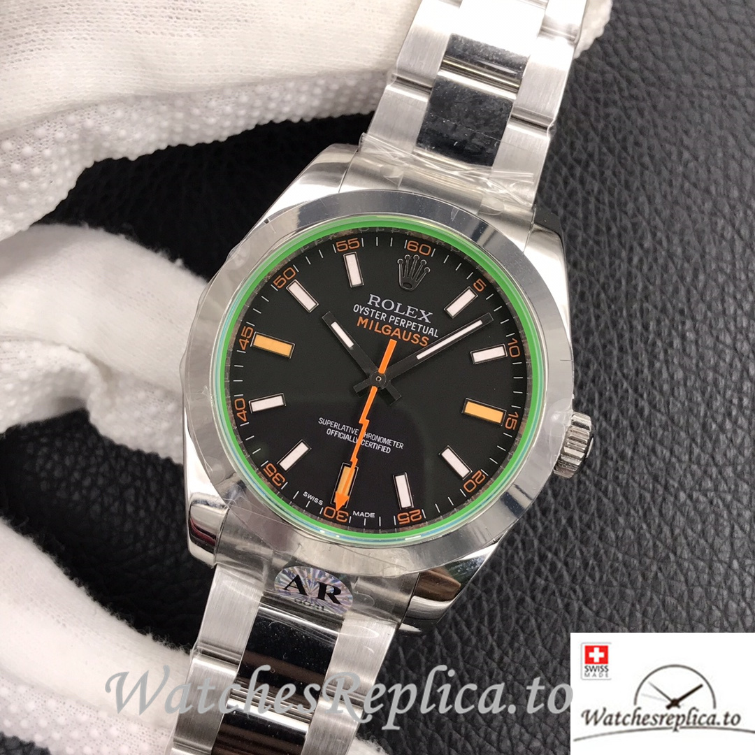 Swiss Rolex Milgauss Replica Stainless steel strap 40MM Black Dial - Replica Watches Shop