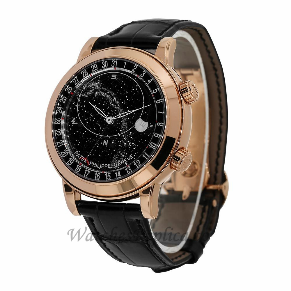 Patek Philippe Replica Grand ComplicationsRose Gold Black Celestial Moon Age 44mm Watch 6102R001 - Replica Watches Shop