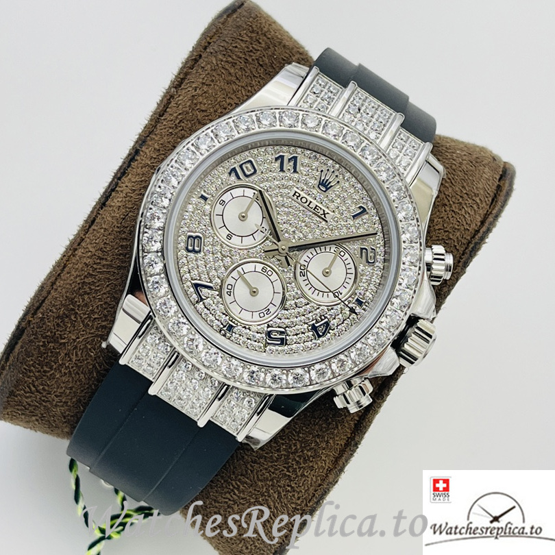 Swiss Rolex Daytona Replica 116599 Rubber strap 40MM Diamonds Dial Blue Numbers - Replica Watches Shop