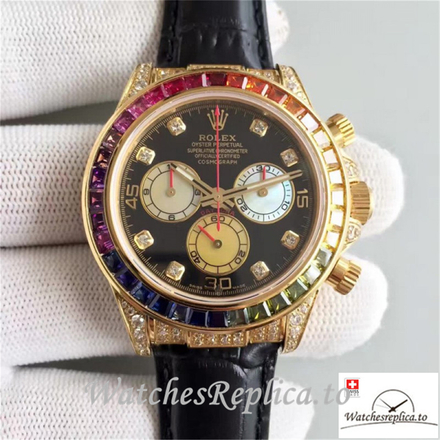 Swiss Rolex Daytona Cosmograph Replica 116598 Rainbow Diamonds Bezel 40MM - Replica Watches Shop