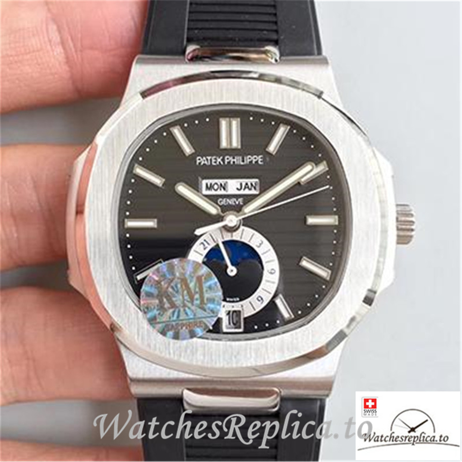 Swiss Patek Philippe Nautilus Annual Calendar Moonphas Replica 5726A Black Strap 40.5MM - Replica Watches Shop