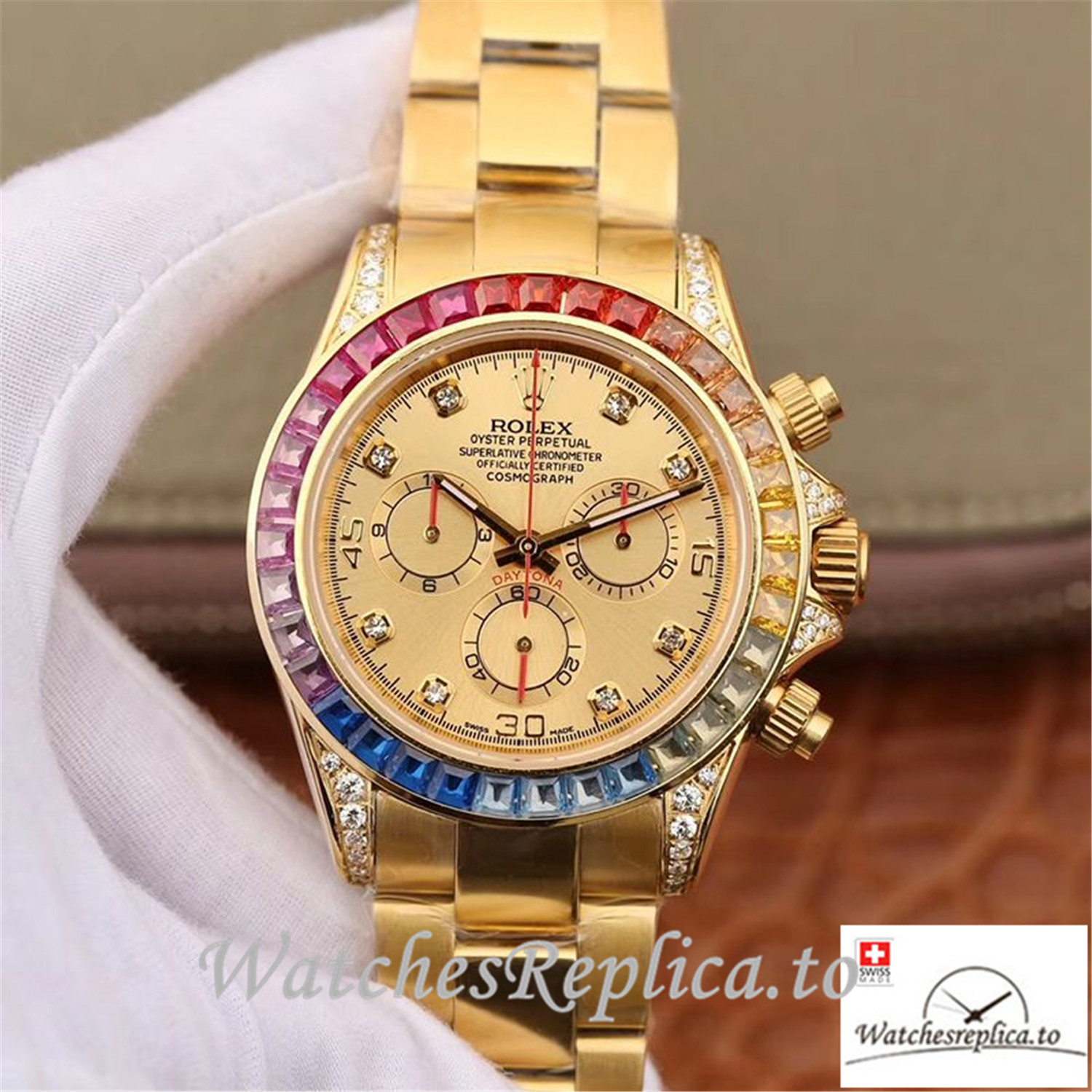 Swiss Rolex Daytona Cosmograph Replica 116598RBOW 001 Gold Strap 40MM - Replica Watches Shop