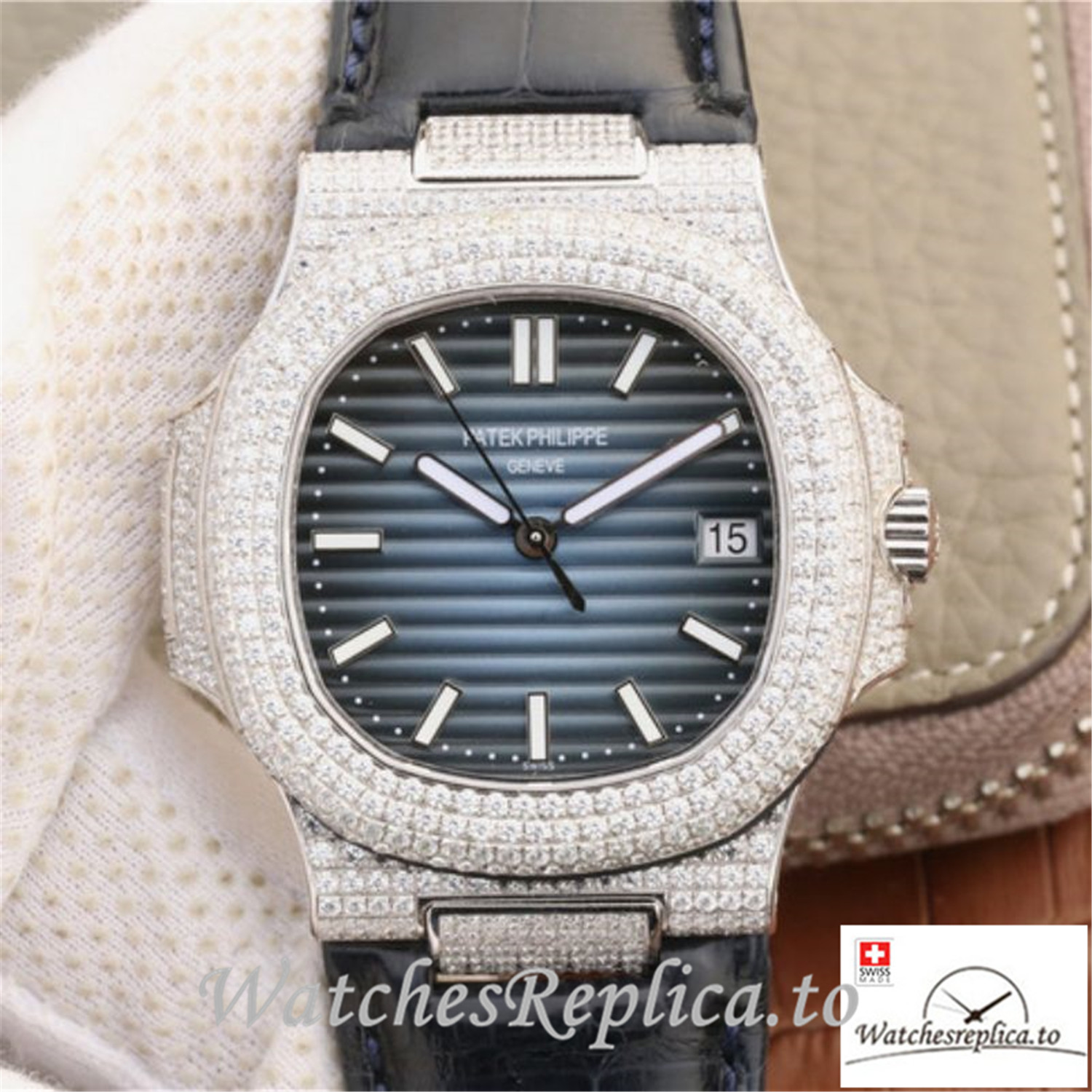 Swiss Patek Philippe Nautilus Jumbo Replica 5719/1G-001 003 Black Strap 40MM - Replica Watches Shop
