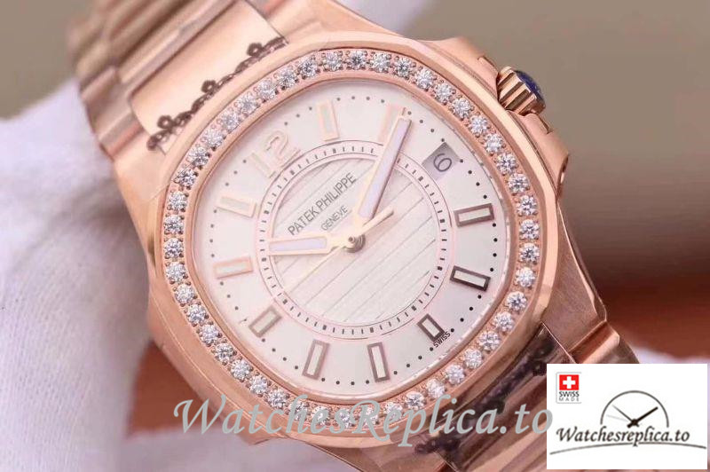 Swiss Patek Philippe Nautilus Ladies Replica 7010/1R-011 Rose Gold Strap 32MM - Replica Watches Shop