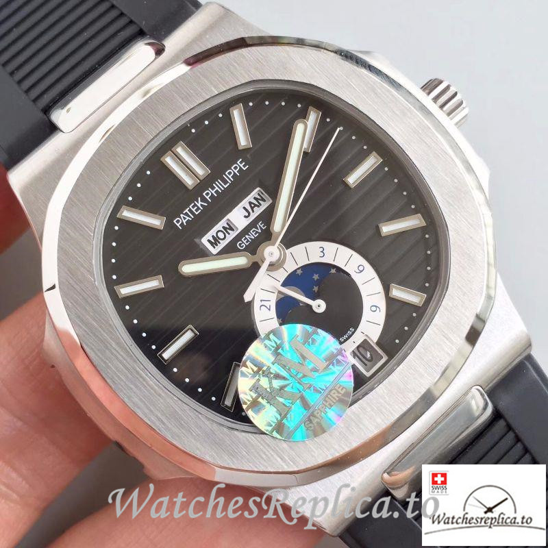 Swiss Patek Philippe Nautilus Annual Calendar Moonphas Replica 5726A Black Strap 40.5MM - Replica Watches Shop