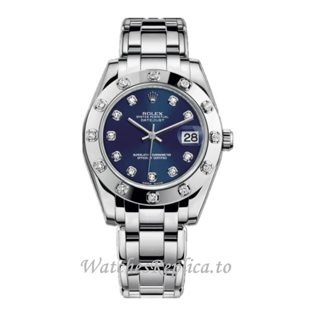 Replica Rolex Pearlmaster m81319-0015 34MM White Gold strap Ladies Watch - Replica Watches Shop