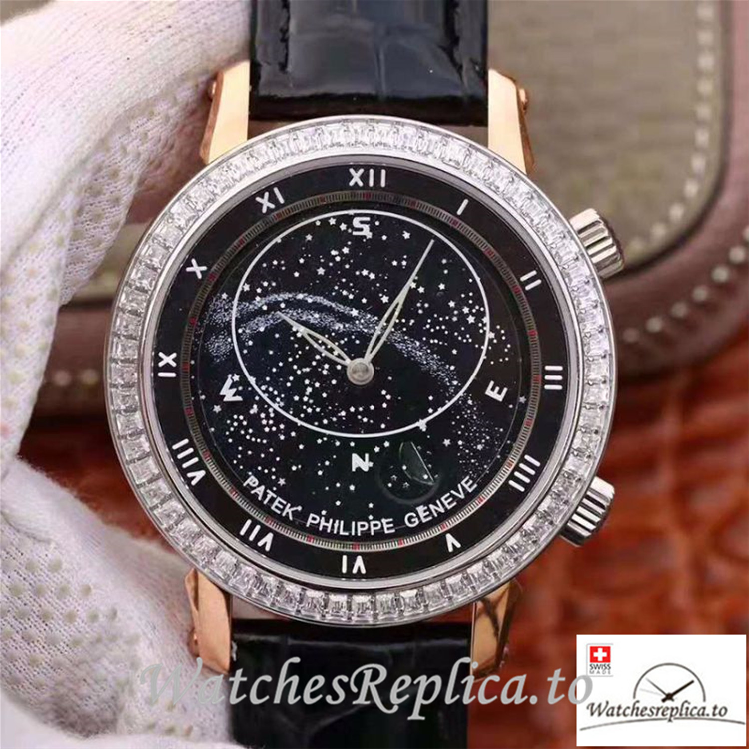 Swiss Patek Philippe Grand Complications Sky Moon Celestial Replica 5102PR Black Strap 43MM - Replica Watches Shop