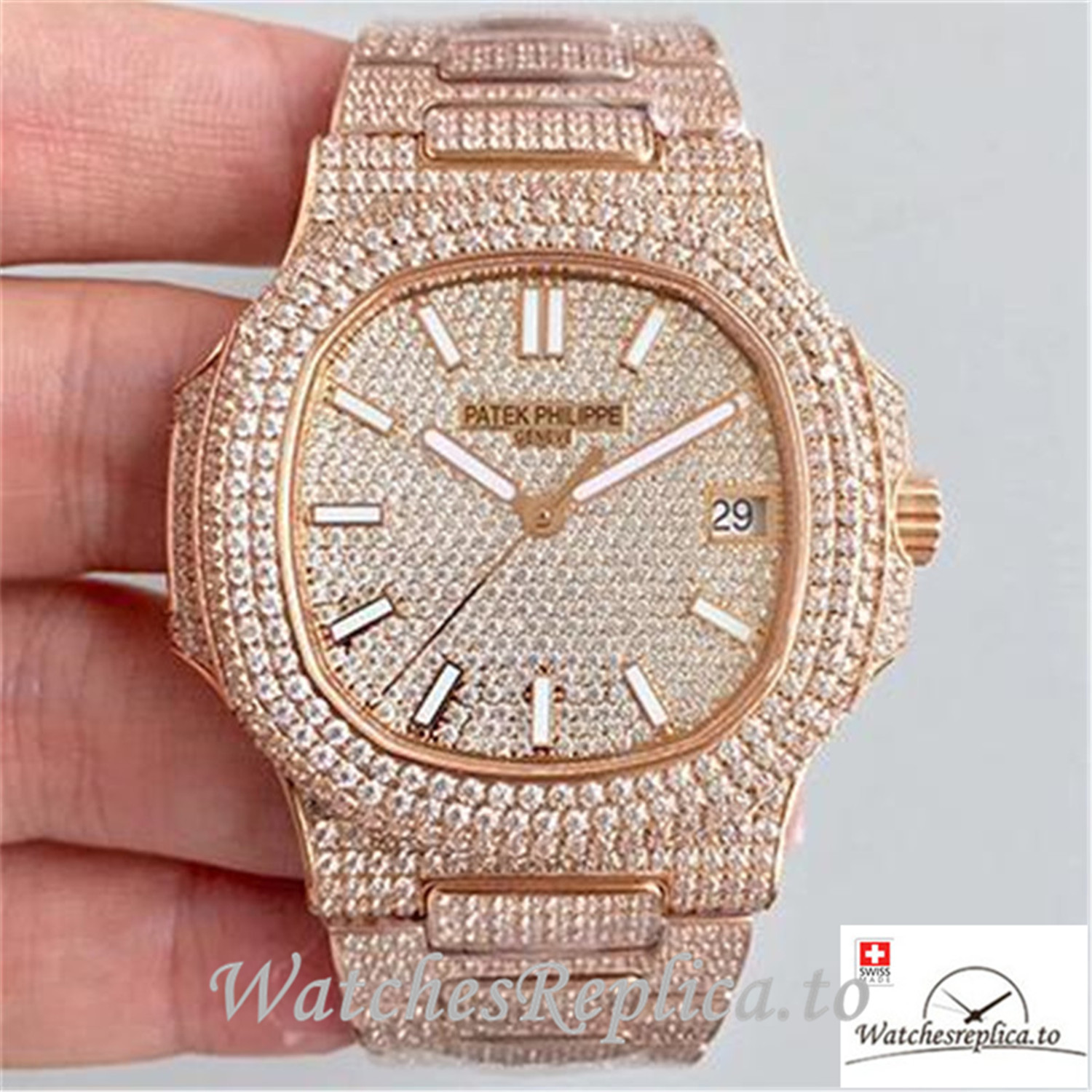 Swiss Patek Philippe Nautilus Jumbo Replica 5719/10G-010 Diamonds Bezel 40MM - Replica Watches Shop