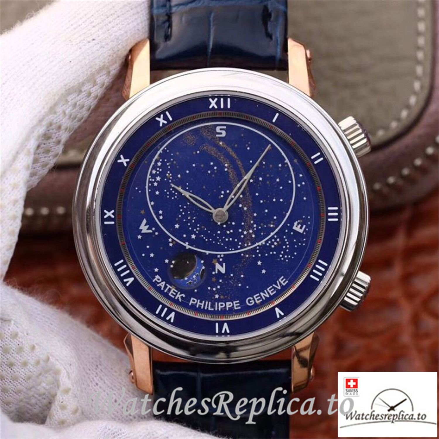 Swiss Patek Philippe Grand Complications Sky Moon Celestial Rose Gold Replica 5102PR-001 Black Strap - Replica Watches Shop