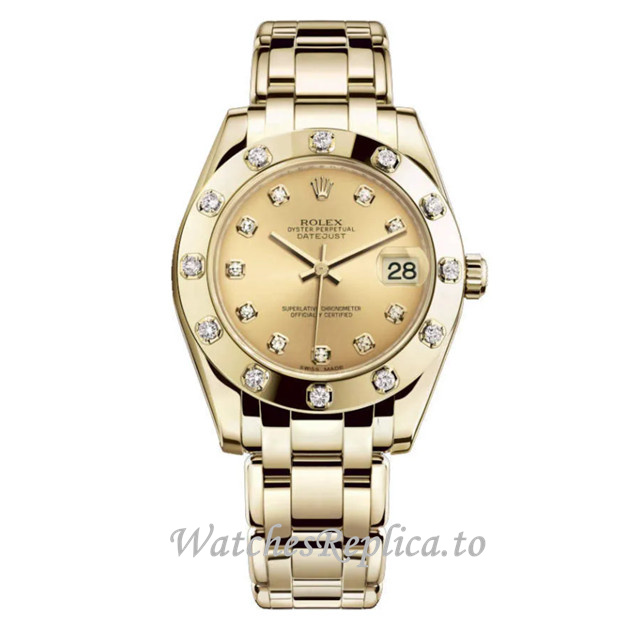 Replica Rolex Pearlmaster m81318-0007 34MM Yellow Gold strap Ladies Watch - Replica Watches Shop