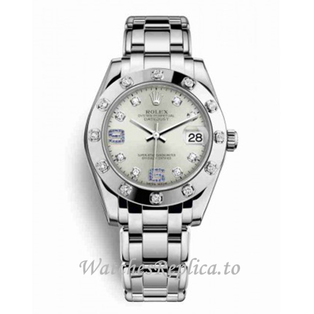 Replica Rolex Pearlmaster m81319-0001 34MM White Gold strap Ladies Watch - Replica Watches Shop