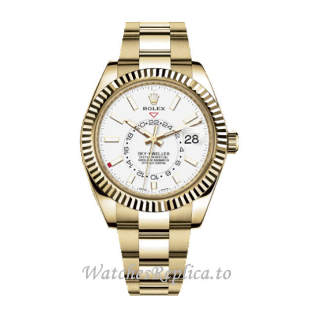 Replica Rolex Sky-Dweller m326938-0005 42MM Yellow Gold strap Mens Watch - Replica Watches Shop