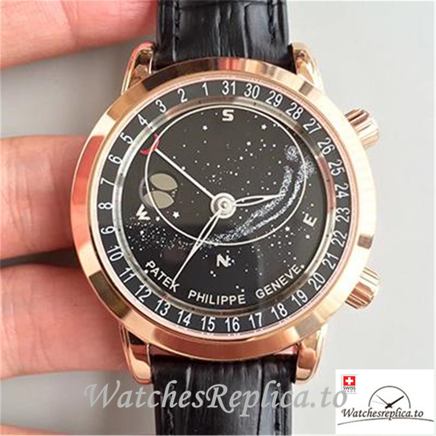 Swiss Patek Philippe Grand Complications Sky Moon Celestial Replica 6102R-001 Black Strap 43MM - Replica Watches Shop