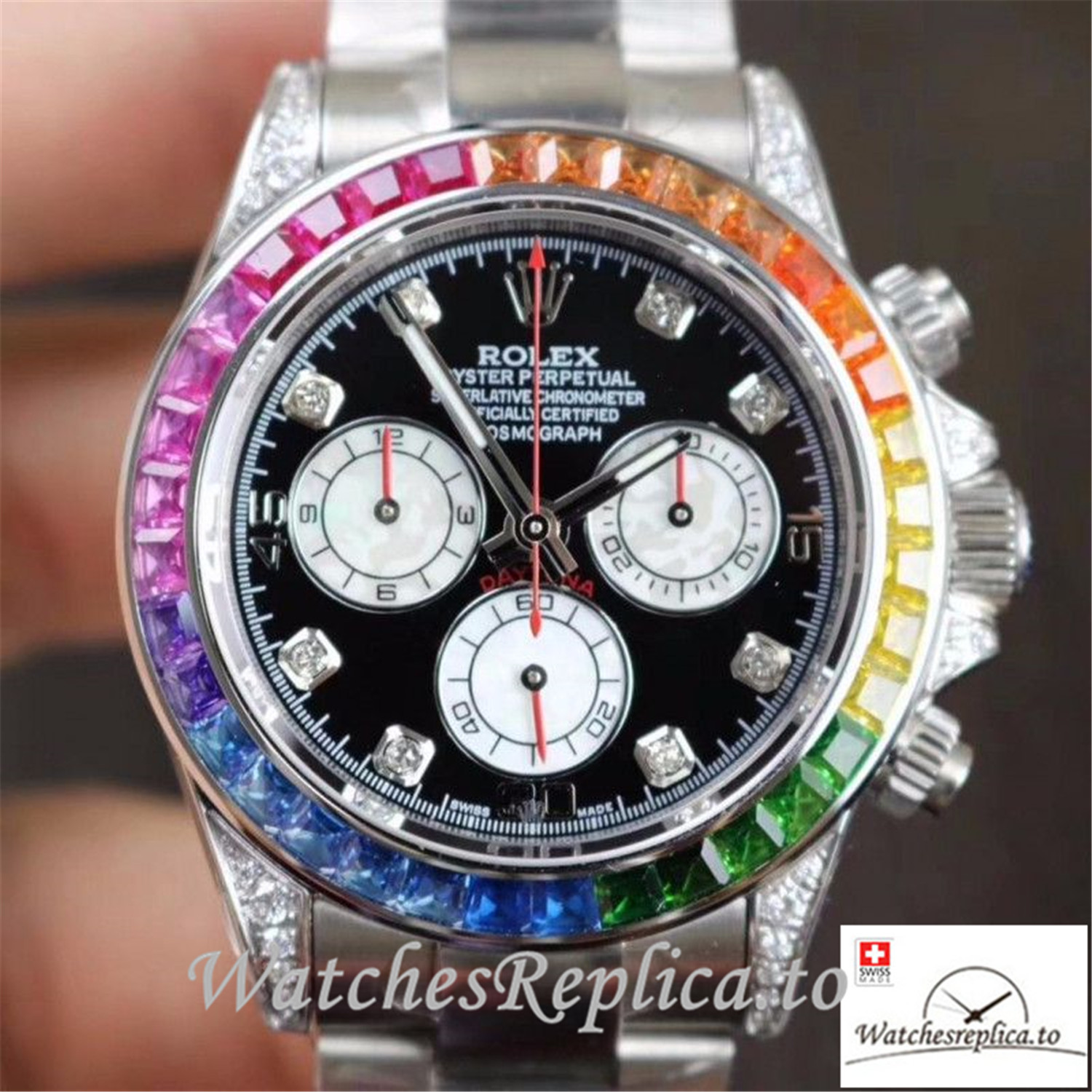 Swiss Rolex Daytona Cosmograph Rainbow Replica 116595RBOW Silver Strap 40MM - Replica Watches Shop