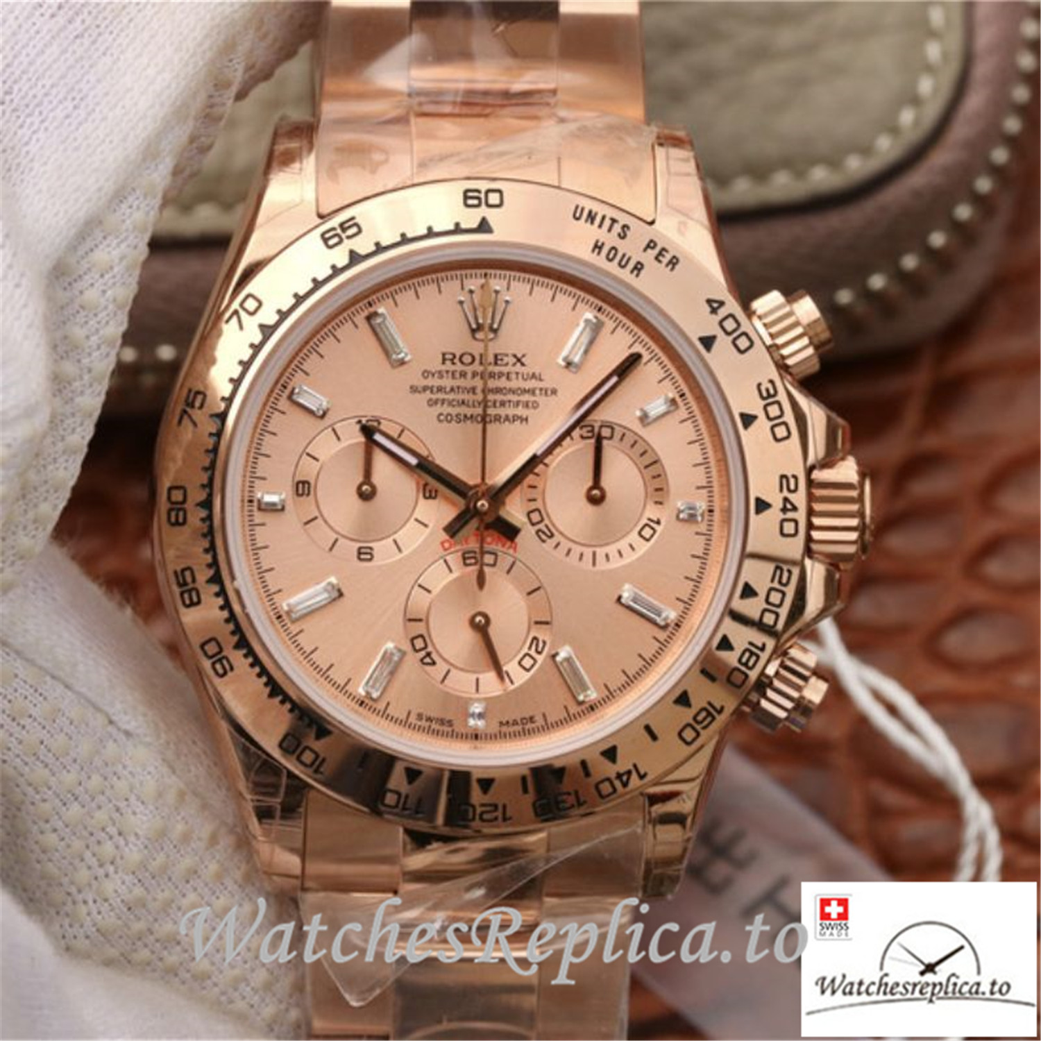 Swiss Rolex Daytona Cosmograph Replica 116508 001 Rose Gold Strap 40MM - Replica Watches Shop