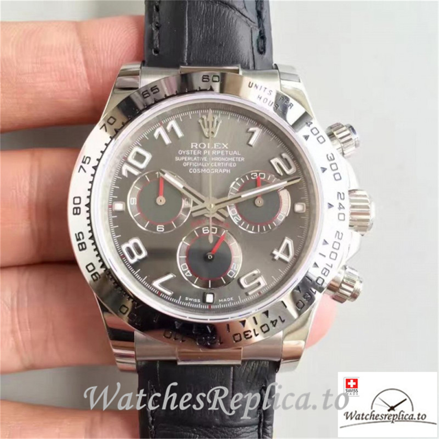 Swiss Rolex Daytona Cosmograph Replica 116509 001 Black Leather Strap 40MM - Replica Watches Shop