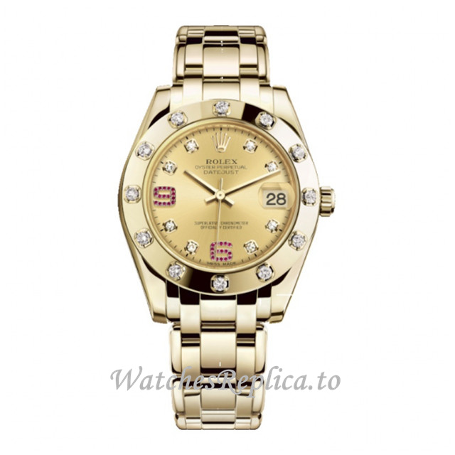 Replica Rolex Pearlmaster m81318-0041 34MM Yellow Gold strap Ladies Watch - Replica Watches Shop