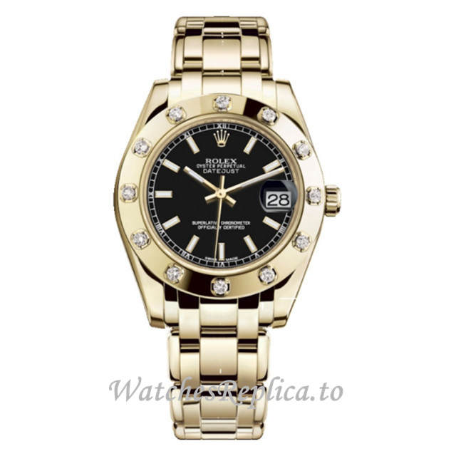 Replica Rolex Pearlmaster m81318-0028 34MM Yellow Gold strap Ladies Watch - Replica Watches Shop