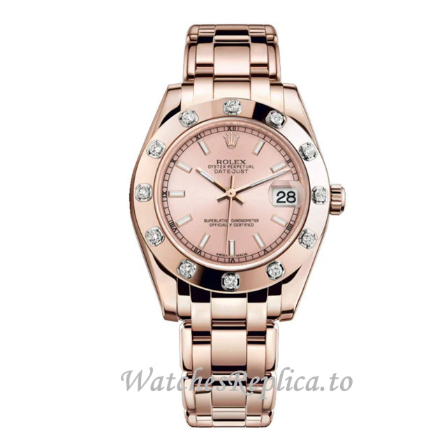 Replica Rolex Pearlmaster m81315-0021 34MM Rose Gold strap Ladies Watch - Replica Watches Shop