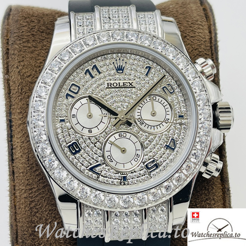 Swiss Rolex Daytona Replica 116599 Rubber strap 40MM Diamonds Dial Blue Numbers - Replica Watches Shop
