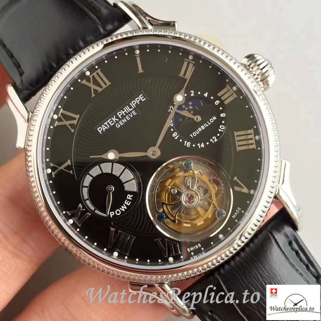 Swiss Patek Philippe Tourbillon Moonphase Replica Black Strap 42MM - Replica Watches Shop