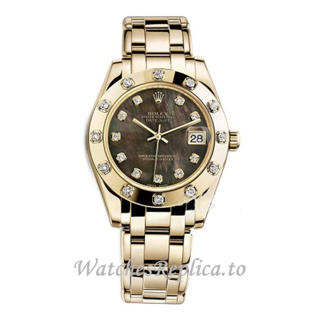 Replica Rolex Pearlmaster m81318-0023 34MM Yellow Gold strap Ladies Watch - Replica Watches Shop