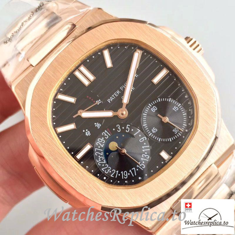Swiss Patek Philippe Nautilus Moonphase Replica 5712R-001 Rose Gold Strap 40MM - Replica Watches Shop