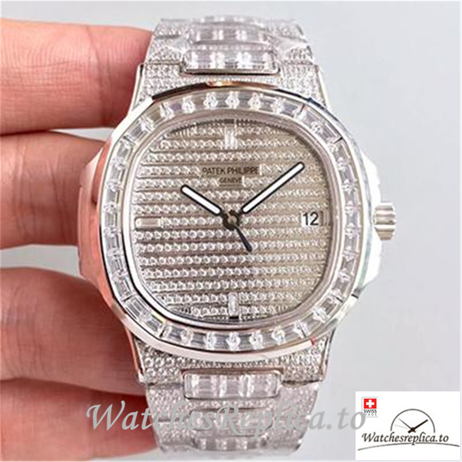 Swiss Patek Philippe Nautilus Jumbo Replica 5719/1G-001 002 Diamonds Strap 40MM - Replica Watches Shop