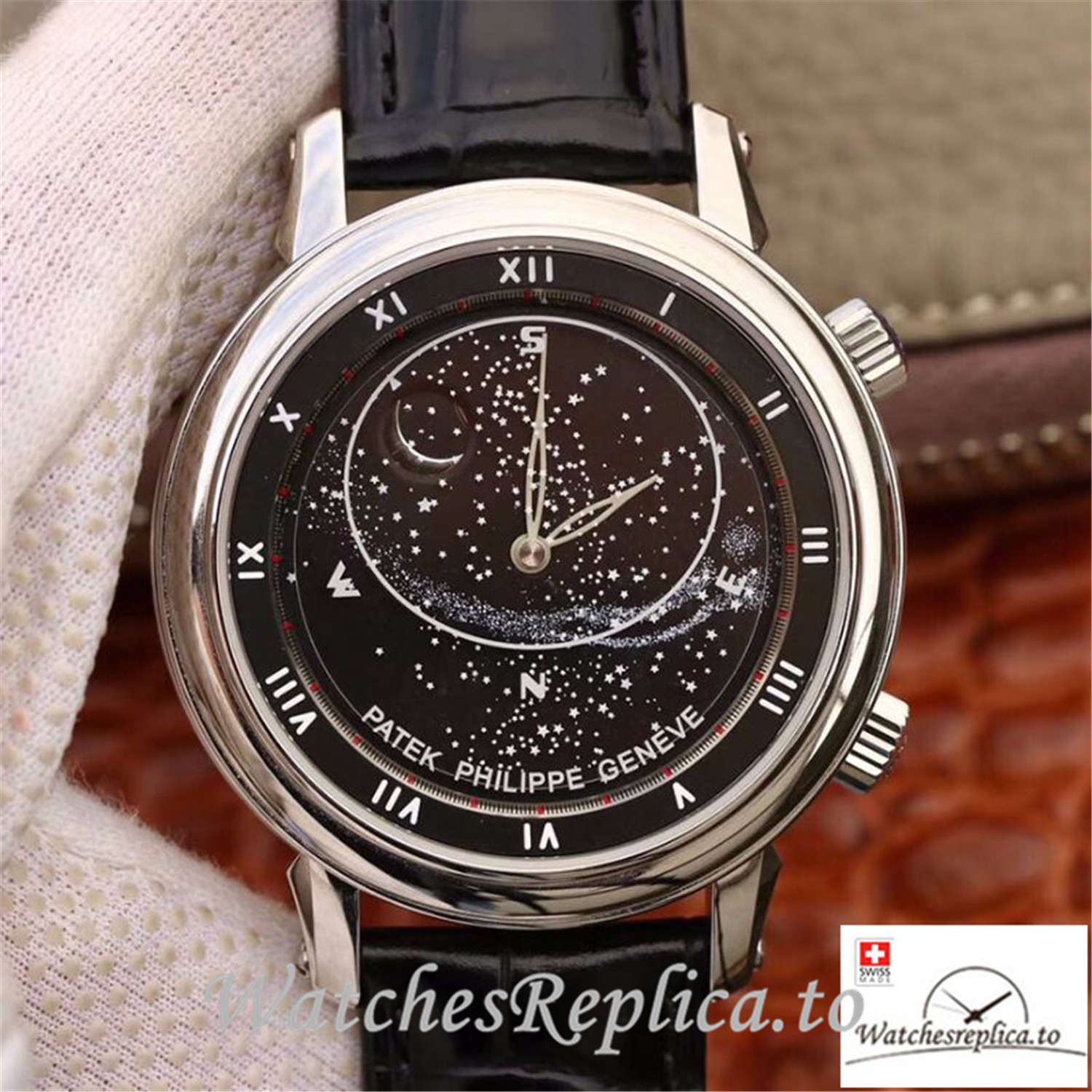Swiss Patek Philippe Grand Complications Sky Moon Celestial Replica 5102G Black Strap 43MM - Replica Watches Shop