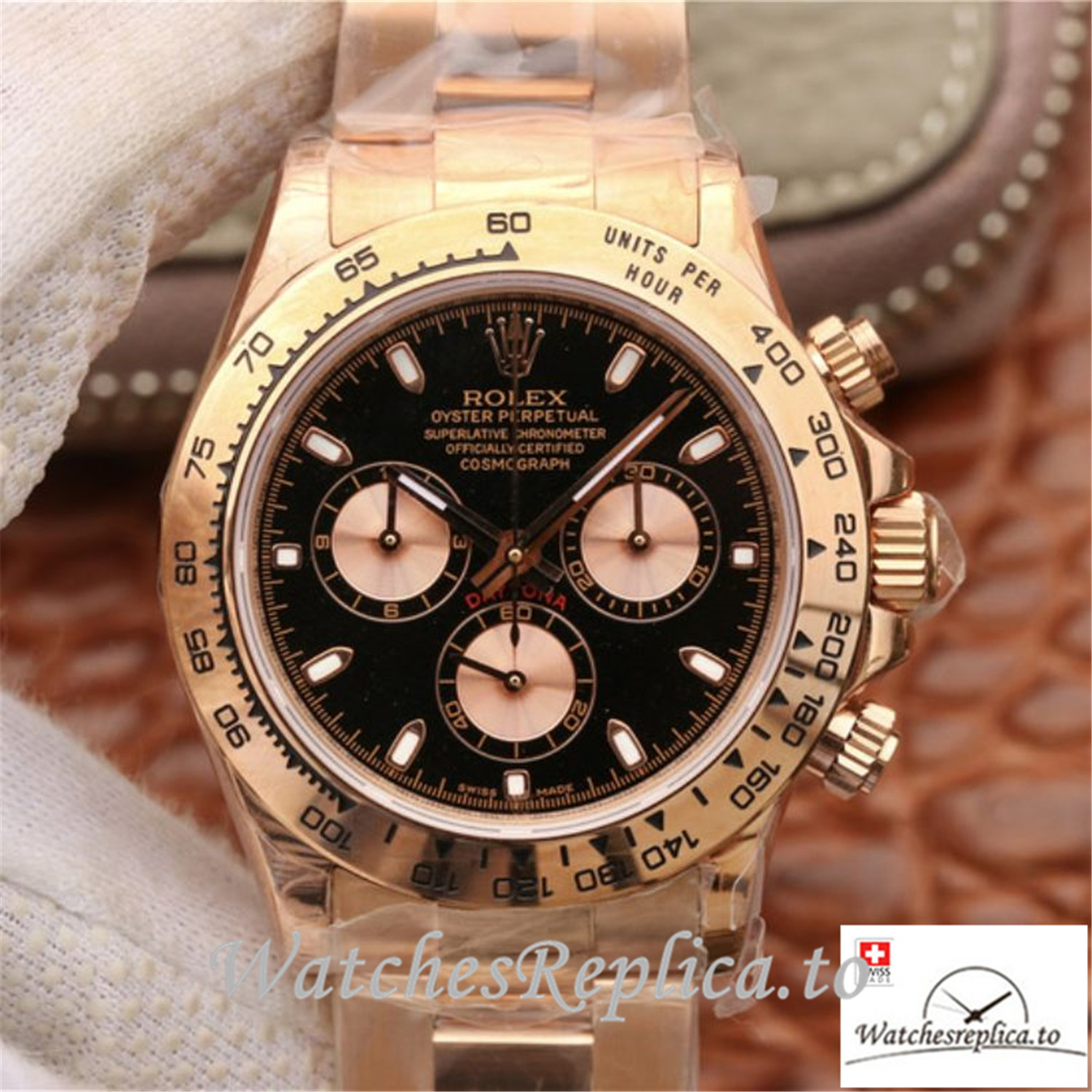 Swiss Rolex Daytona Cosmograph Replica 116508-001 Rose Gold Strap 40MM - Replica Watches Shop